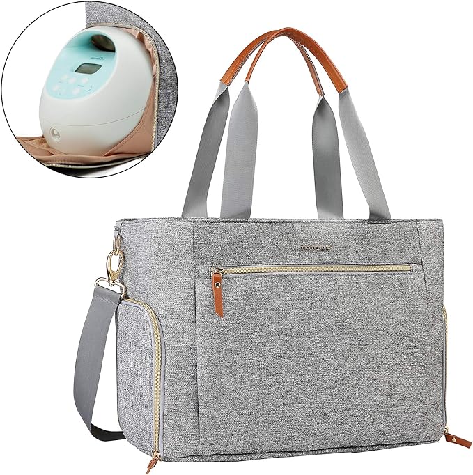 mommore Breast Pump for Spectra S1/S2 & Medela, Diaper Bag Travel Tote | Pumping Tote Bag with Insulated Pockets, Work Bag for Breastfeeding Mom with 15" Laptop Sleeve & Changing Pad by mommore