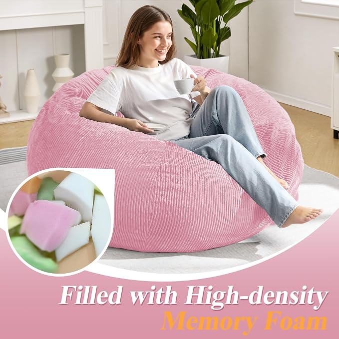 4FT Bean Bag Chair for Adults,Large Teardrop Beanbag with Filler | Beanbag Chair with Memory Foam Filled,Bean Bags with Handy Handle&Machine Washable Cover for Living Room,Bedroom-Light Pink - Image 4