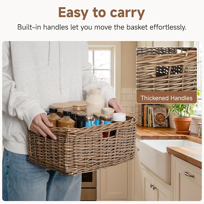 StorageWorks Pantry Baskets, Willow Storage Baskets for Organizing, Shelves, Pantry Organizers and Storage, Light Brown, 15" L x 11" W x 6 ¾"H - Image 3