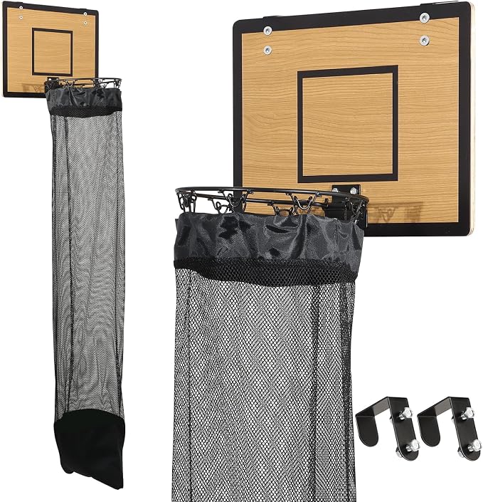 Over the Door Basketball Hoop Laundry Basket ,Wooden Basketball Laundry Hamper with Zipper for Kids Room,Dorm Rooms,Bathroom,Saving Space Storage and Organization by Unknown