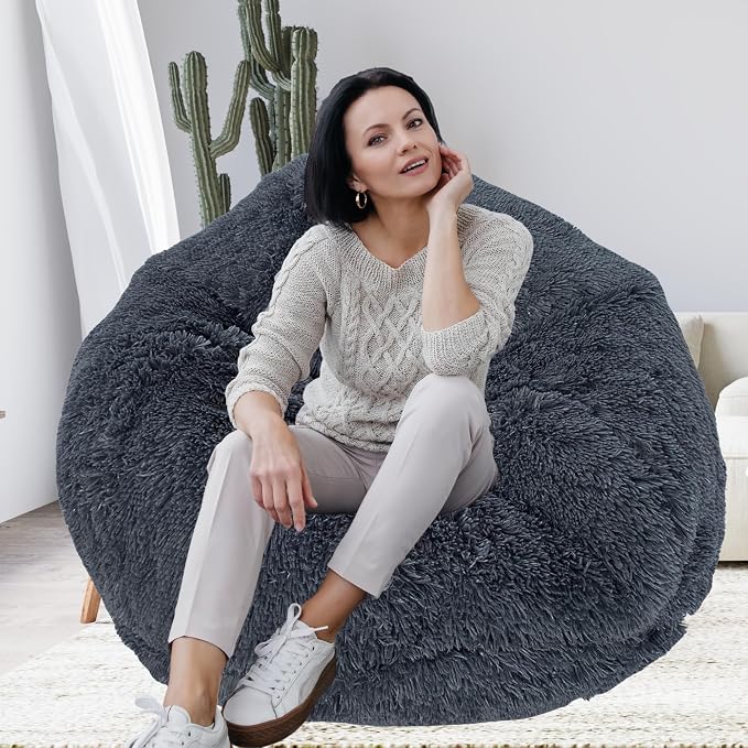 Bean Bag Stuffed Animal Storage Chair Cover (No Filler) for Kids and Adults. Extra Large Bird's Nest Beanbag Memory Foam Soft Premium (Castlerock Grey, 3.5 ft (Cover Only)) - Image 5