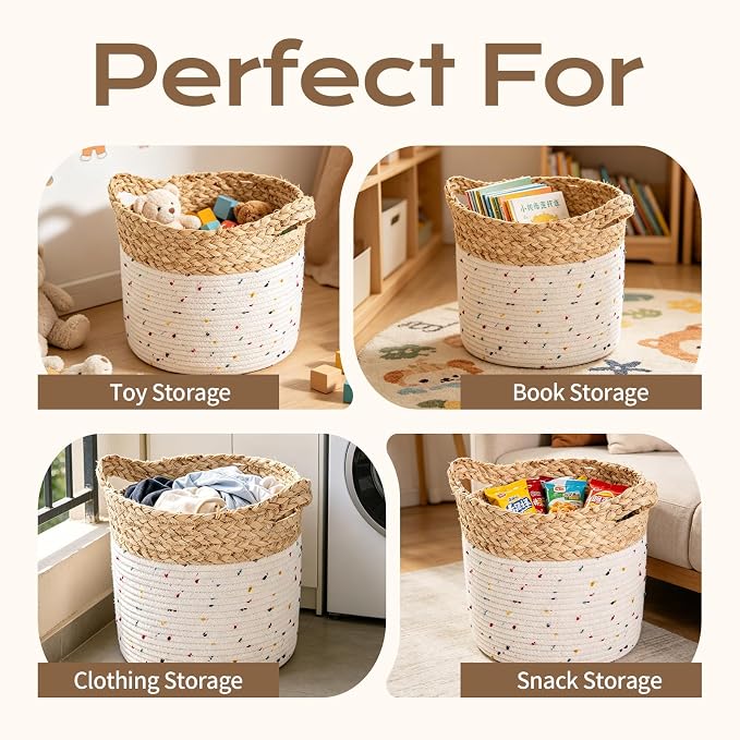 3 Pack Cute Rainbow Woven Rope Storage Baskets for Organizing, Belly Basket for Puppy Toy & Home Storage, Decorative Organizer for Living Room, Bathroom & Gifting, 13", 11" & 10" - Image 4