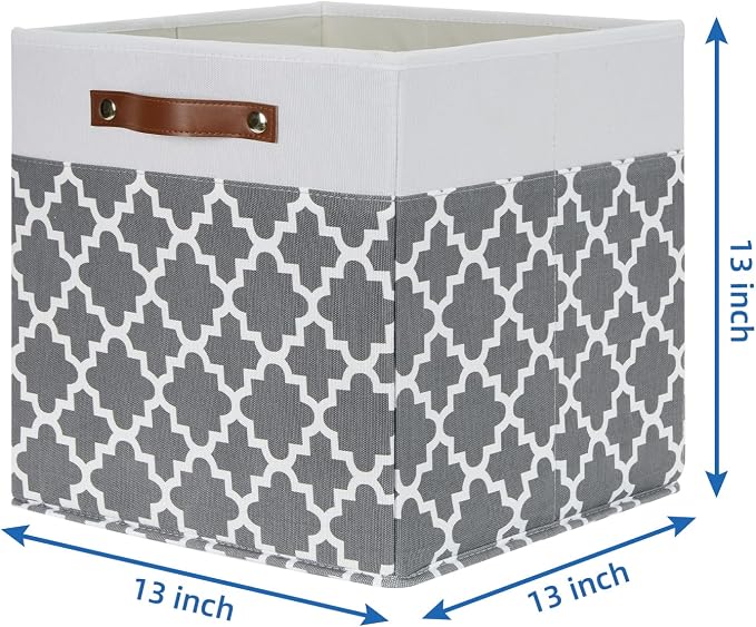 Temary Cube Storage Bins 13x13 - 4 Pack Cube Storage Bins for Shelf with Handles (Grey Lattice) - Image 2