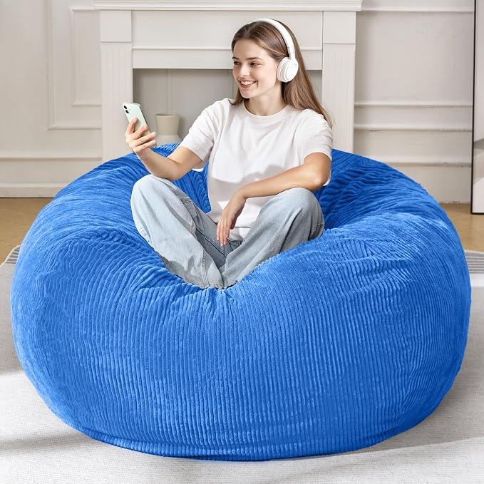 5FT Bean Bag Chair for Adults,Gaint Teardrop Beanbag with Filler | Beanbag Chair with Memory Foam Filled,Bean Bags with Handy Handle&Machine Washable Cover for Living Room,Bedroom-Blue - Image 3
