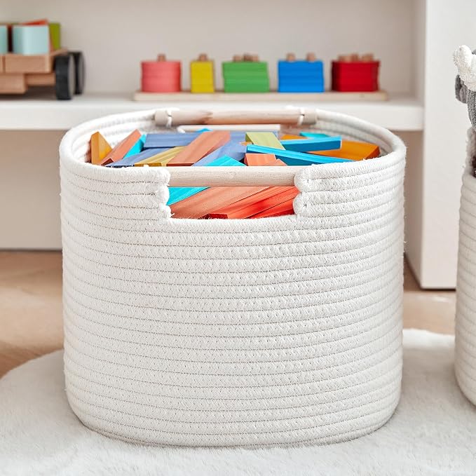 R RUNKA 3 Pack Storage Basket for Cabinet and Toy Organization - 13"x9.8"x8.7" Baskets for Storage - Baby Toy Bin - Toy Storage Organizer - Ideal for Empty Gift Baskets to Fill-White - Image 5