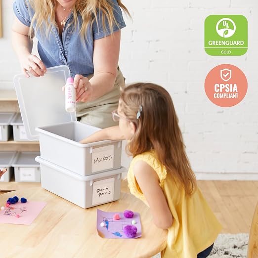 ECR4Kids Cubby Storage Bin with Lid, Multipurpose Organization, Light Grey, 10-Piece | Durable plastic, GREENGUARD Gold Certified, 7 quart capacity, lightweight & nestable, easy-lift lids, classroom/home use - Image 6