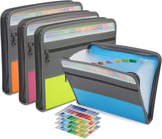 NAFY Expanding File Folders, 13 Pockets Document Organizer with Zipper, A4 Letter Size Portable Accordion Expanding File Folders with Multicolor Labels for Home Office School Supplies (Mix 4 Color) by Nafy