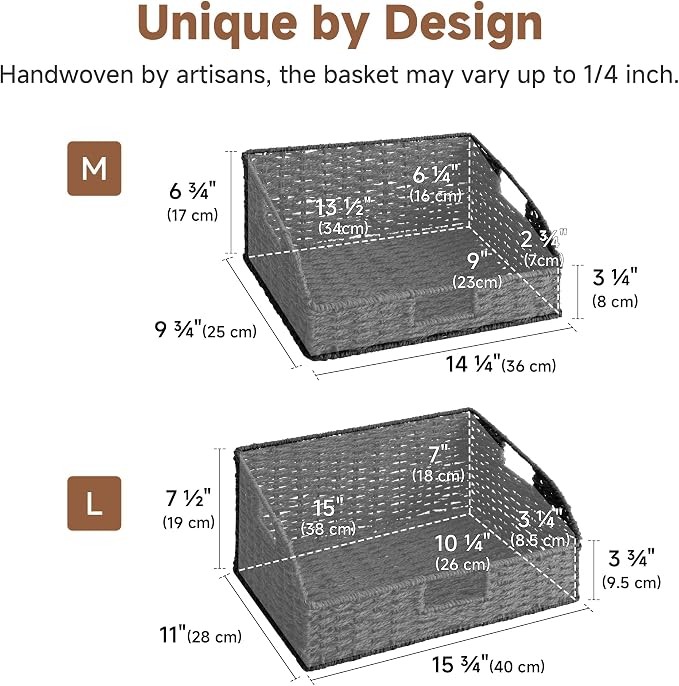 StorageWorks Pantry Baskets, Black Wicker Baskets with Handles, 2-Pack | Paper Rope Black Baskets for Organizing, Black Woven Baskets, Pantry Baskets for Shelves, Wicker Storage Baskets for Shelves - Image 2