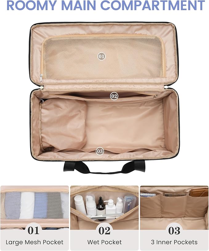 Weekender Travel Duffle Bag for Women: Overnight Bags with Shoe Compartment Carry on Bags for Airplanes with Toiletry Bag Weekend Yoga Gym Bag with Wet Pocket Travel Duffel Tote Bag Hospital Bag Beige - Image 3