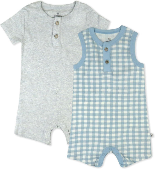 HonestBaby Short Sleeve and Tank Romper 100% Organic Cotton for Infant Baby and Toddler Boys