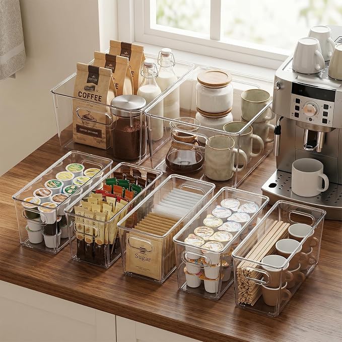 MOONEDGE Set of 12 Clear Plastic Storage Organizer Bins, 4 Large & 8 Small | Under-Sink Storage Containers, Bathroom, Kitchen, Fridge, Cabinet Organization, Clear Bins for Organizing, Small Storage Bins - Image 8