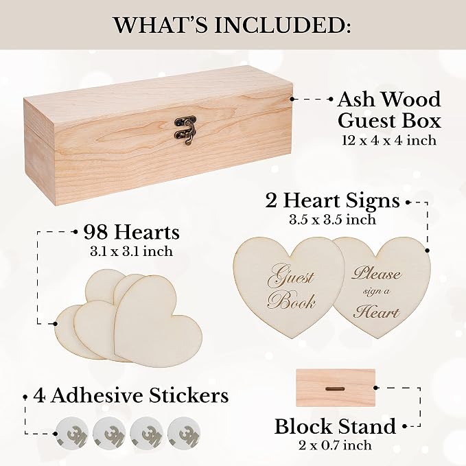 Jecor Wedding Guest Book Alternative Guest Book Wedding Reception | - 98 Large Hearts - 2 Hearts Signs - Baby & Bridal Shower, Anniversary, Birthday, Funeral - Natural - Image 3