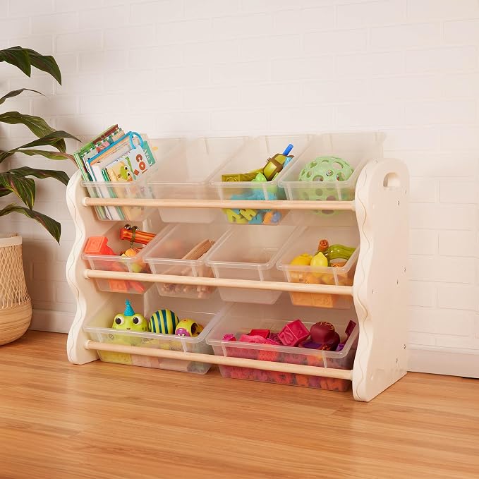 B. toys Toy Storage Organizer, 10 Stackable Bins, Kids Room Unit, Furniture | B. spaces storage unit with 10 transparent bins in 2 sizes, side handles, easy assembly, 35.55 x 14.6 x 26.5 in, 3+ Years - Image 3