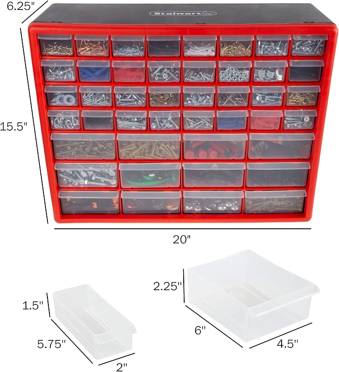 Stalwart 44 Drawer Storage Cabinet with 12 Large, 32 Small Compartments | Desktop or Wall Mount Plastic Organizer for Hardware, Small Parts Storage, or Craft Supplies - Image 3