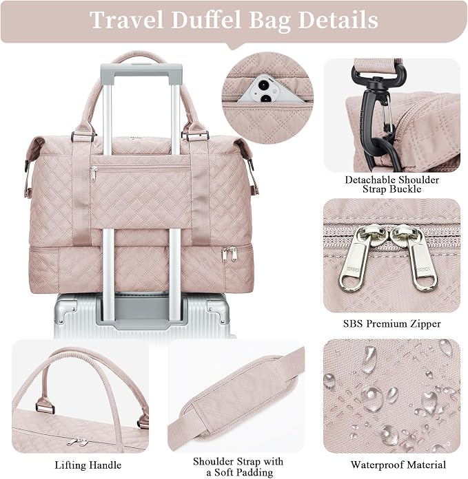 Weekender Bags for Women, Travel Duffel Bag with Shoes Compartment | Overnight Bag with Toiletry Bag, Carry on Personal Item Bag for Travel Business Trips Sport Hospital,Grid Travel Bag Set - Image 6