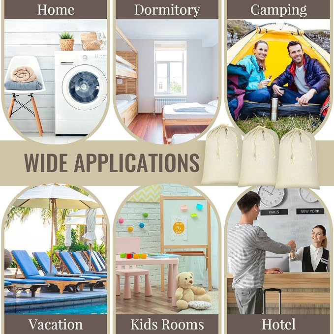 12 Pcs 28" x 36" Canvas Laundry Bags Bulk Large Cotton Laundry with Drawstring Heavy Duty Hamper Liner Washable Dirty Clothes for home College Sports Dorms Travel - Image 7