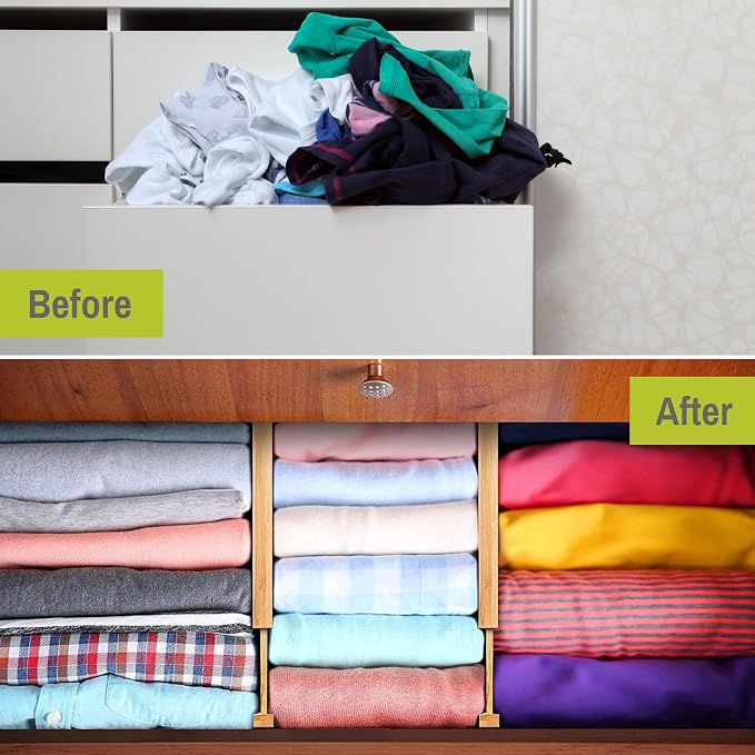 Bamboo Drawer Dividers Adjustable & Expandable, Kitchen Drawer Organizer, Ideal for Silverware, Dresser Drawers Organizer or Bedroom & Bathroom Drawers Organizers (8pk) - Image 5