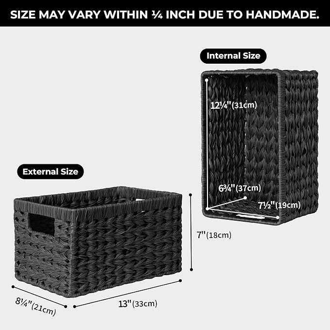 GRANNY SAYS Black Wicker Basket,Decorative Woven Baskets for Storage,2-Pack | Waterproof Plastic Black Baskets for Shelves,Storage Basket Organizer,Wicker Storage Basket for Organizing,Black Woven Basket - Image 3