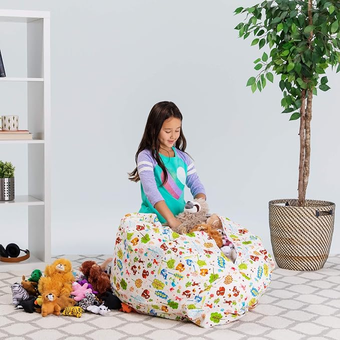 Posh Stuffable Kids Stuffed Animal Storage Bean Bag Chair Cover - Childrens Toy Organizer, Large 38" - Canvas Animals Forest Critters - Image 6