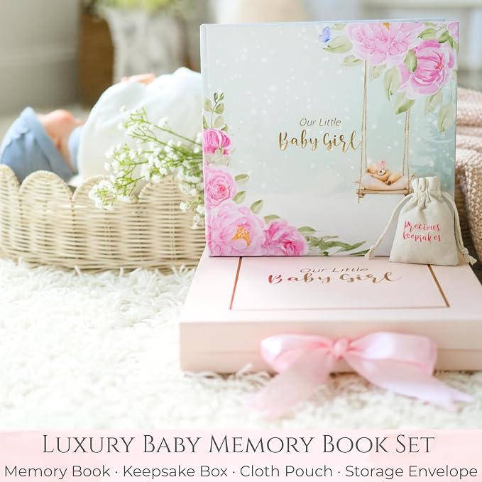 Luxury Baby Girl Memory Book Set – Keepsake Journal & Milestone Album from Pregnancy to Age 5 with Premium Gift Box, Storage Pouch & Keepsake Envelope – Baby Shower & Newborn Gift - Image 3