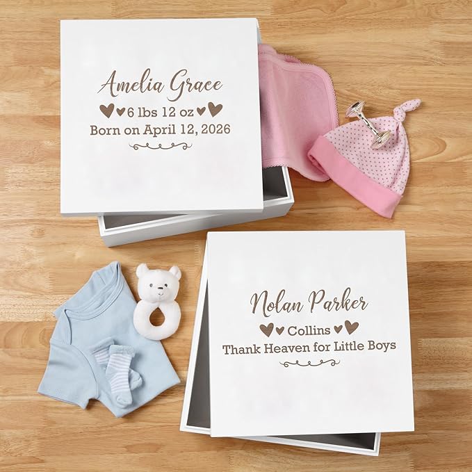 Let's Make Memories Personalized Keepsake Box for Newborn - Memento Storage - Memories Box - Baby Shower - Nursery Decor - 6" Hx12 Sq - Baby Love - Image 2