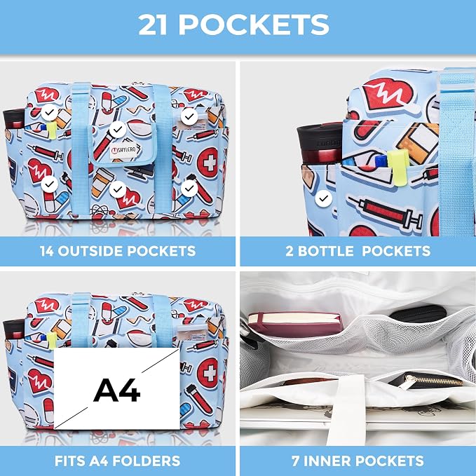 White Peas Nurse Bag & Utility Tote - Waterproof, Top YKK Zip, L18" x H14" x W7" - SHYLERO - Image 5