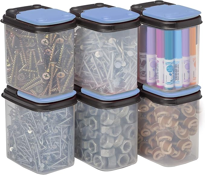 Buddeez Multi-Purpose Hardware Storage Bins Bits (1 Quart - 8 Pack) | 1qt, hardware and tools and workshop supplies, stackable, nut and bolt storage containers, screw organizer, screw container by Buddeez