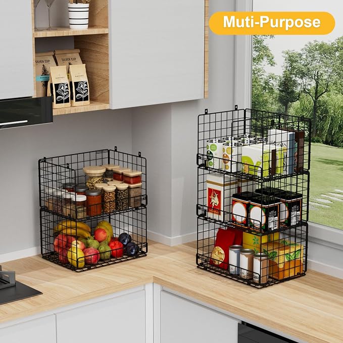 VyGrow 5 Tier Hanging Closet Organizer with Adjustable Dividers, Heavy-Duty Storage Shelves for Clothing, Kitchen, Laundry Room, Extra Large Baskets, 15.7" W x 11.8" D x 51" H, Black - Image 2