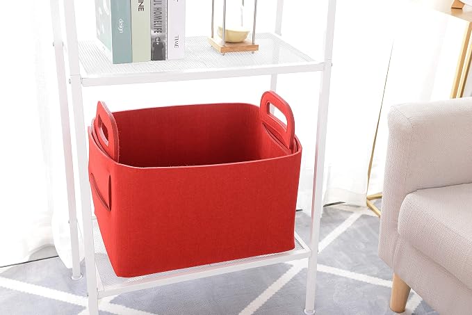 Minoisome Storage Basket Felt Storage Bin Collapsible& Convenient Box Organizer with Carry Handles for Office Bedroom Closet Babies Nursery Toys Laundry (Red, 17.9inch（L）×12.2inch（W）×11.6inch（H）) - Image 2