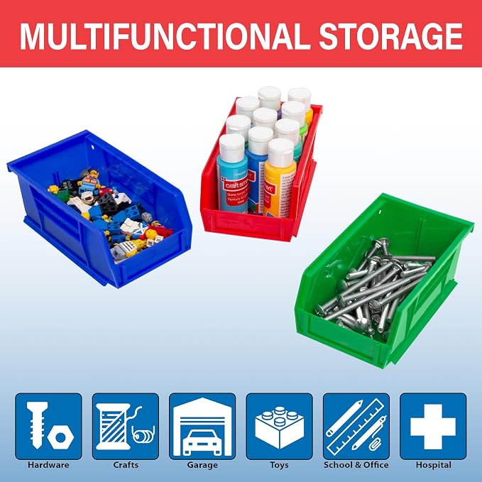 Akro-Mils 30220 AkroBins Plastic Storage Bins, 7"x4"x3", Red, 24-Pack | Space-Saving Stackable Bins for Garage, Pantry, Craft Organization - Image 3