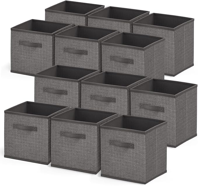 Nestl Cube Storage Bins, Foldable 12 Cube Storage Organizer Bins, Fabric Storage Cubes, Storage Basket with Handles, Grey Closet Storage Bins, 11-Inch Cube Storage Bins for Bedroom, Playroom and More by Nestl