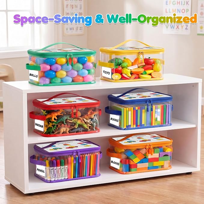 6-Pack Extra Large Clear Toy Storage Bags Transparent Waterproof With Zippers & Labels Durable Reusable Organizer for Blocks,Puzzles & Games - Image 4