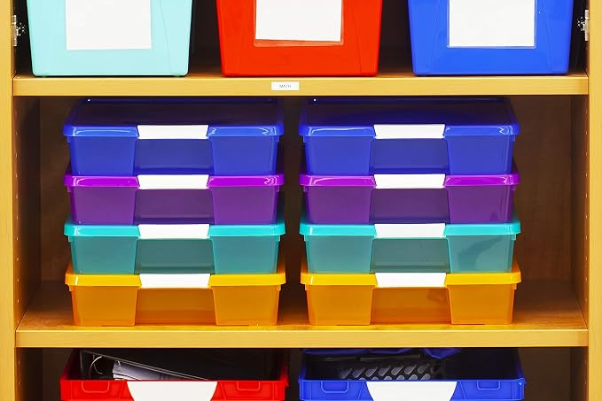 Storex Classroom Craft Project Box – Stacking Plastic Organizer Fits 12x12 Scrapbooking Paper, Blue, 5-Pack (63203U05C) - Image 2