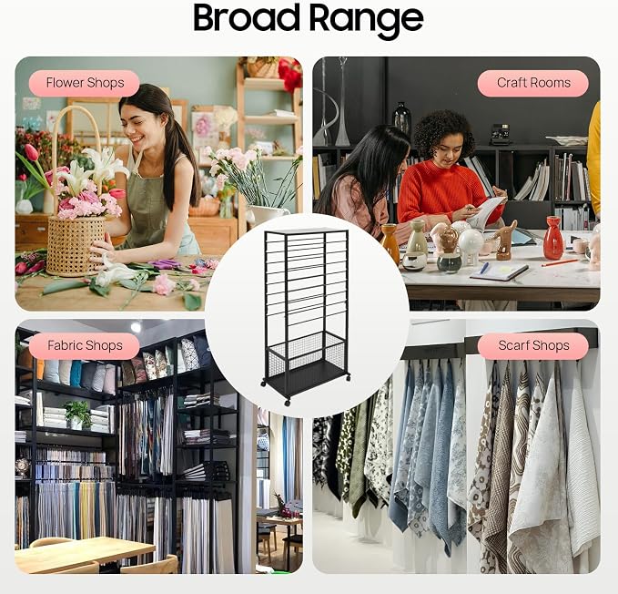 Ribbon Holder Organizer Rack, Double-Sided 16-Layer Ribbon Shelf with Wheel | Ribbon Display Rack, Multifunctional Metal Flower Wrapping Paper Storage Stand for Craft Room Flower Shop, Black - Image 8