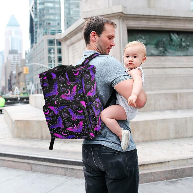 MNSRUU Diaper Bag Purple Bat Gothic Diaper Bag Backpack Multifunction Travel Diaper Bag Tote Large Capacity Diaper Changing Backpacks for Moms Dads - Image 7