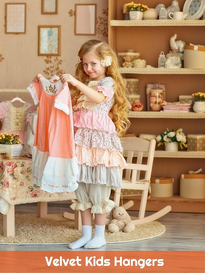 HOUSE DAY 14 Inch Kids Velvet Hangers 50 Pack, Durable Big Kid Hanger Beige | Children Hangers for Youth, Teen, Non Slip Kids Felt Hanger, Cute Small Hanger for Closet, Ideal for Everyday Use - Image 2
