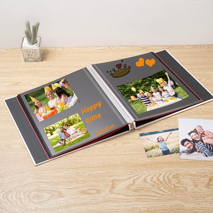 Photo Album Self Adhesive Scrapbook 3x5 4x6 5x7 6x8 Magnetic Album DIY Scrap Book 11x10.6 Inch 40 Black Sticky Pages Linen Cover DIY Photo Album(White) - Image 2