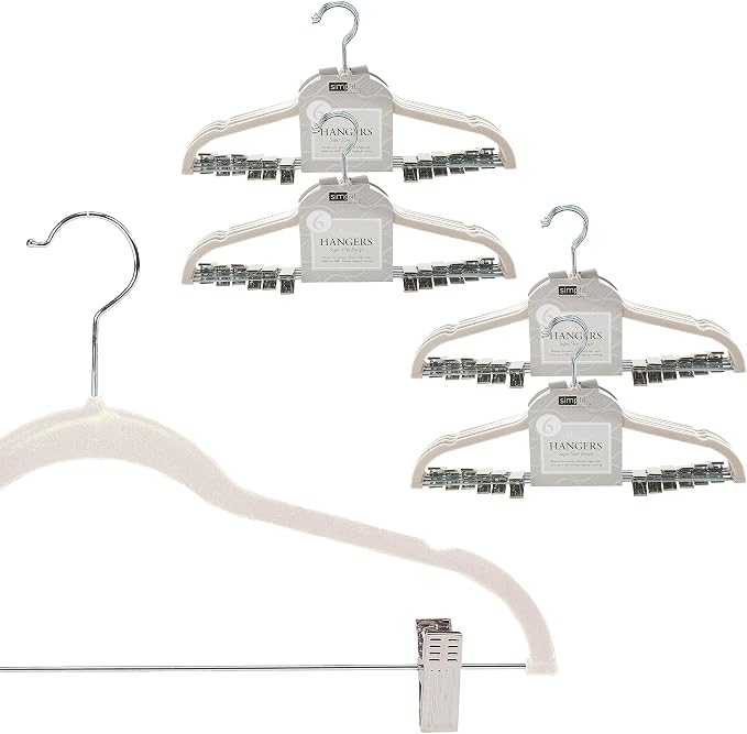 Simplify 24 Pack Velvet Hangers with Clips | Skirt and Pants | Slim Space Saving | Closet Organization | Non-Slip | Prevent Creases | Swivel Neck | Durable | Ivory by Simplify