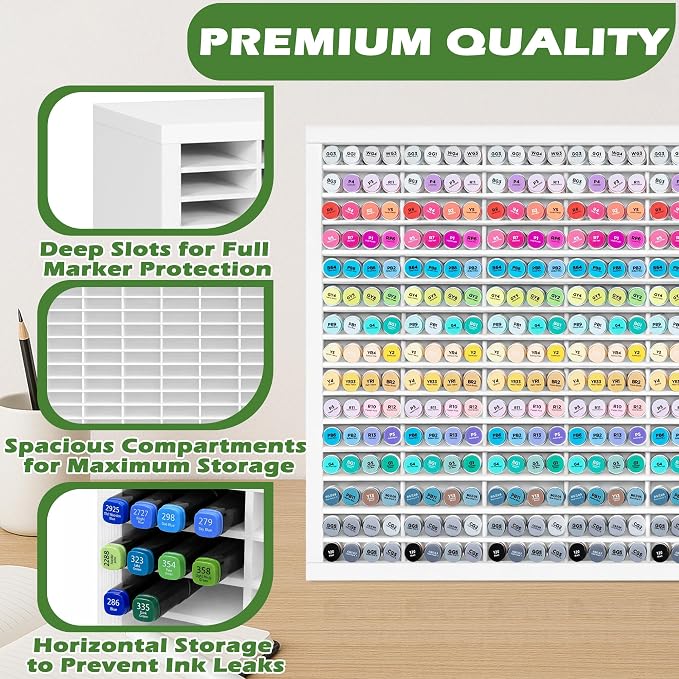 PROLEE Marker Storage Organizer for 360 Markers,Wooden Alcohol Marker Holder with 90 Slots,Markers Pens Pencils Art Supply Storage Rack for Desk Home Classroom Office Decor, White - Image 4