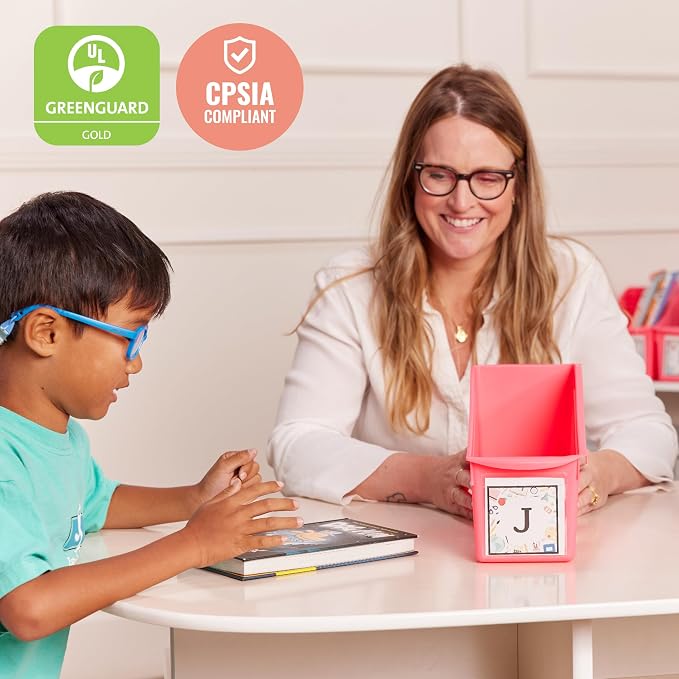 ECR4Kids Linking Plastic Storage Book Bin, Multipurpose Organization, Neon Orange, 10-Piece | Durable plastic with built-in handles, interlocking, nestable, ideal for books, magazines, and files in a classroom or office - Image 6