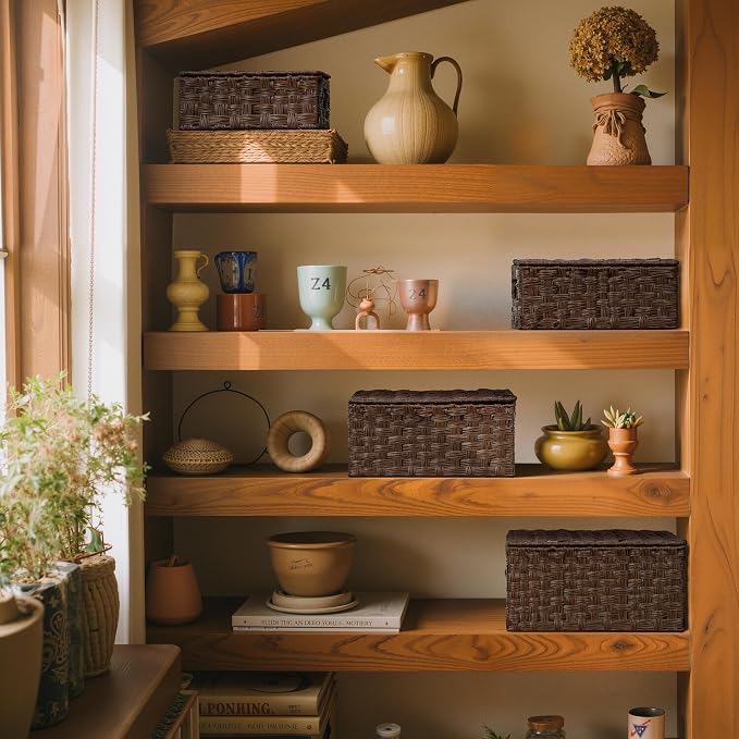 GRANNY SAYS Wicker Basket with Lid, Decorative Storage Baskets for Shelves | Woven Baskets with Lids, Wicker Baskets for Storage, Decorative Storage Boxes, Woven Stackable Basket with Lid, 4 Pack - Image 4