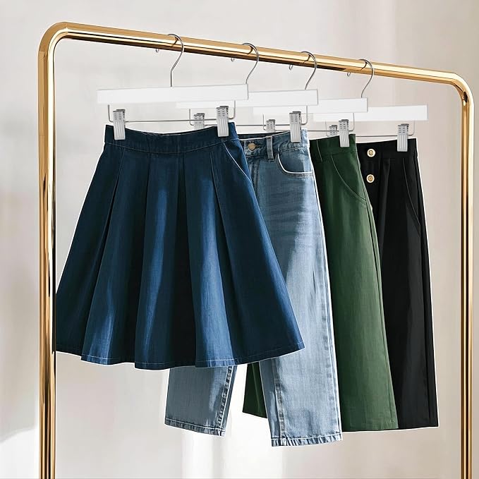 Quality Hangers Wooden Pants Hangers - 20-Pack Swivel Hook Cloth Hanger Set - Lotus Wood Skirt, Pant, Shorts and Slack Hangers with Adjustable Clip – White Clothing Hanger (White, 20) - Image 6