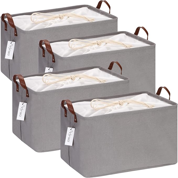 Hinwo 31L Large Storage Bins, 4-Pack Closet Organizers and Storage, Foldable Clothes Storage Baskets with Handles, Containers for Clothing, Blanket, Towels, Toys, Bedding (Gray),16.5'' / 31L / 4-Pack | Collapsible Fabric Baskets, Closet Shelf Organizer... by Hinwo