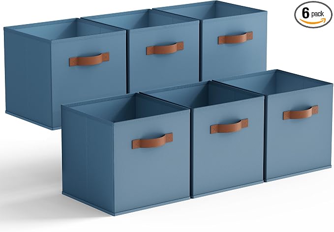 GRANNY SAYS 11 Inch Storage Cube Organizers, Light Blue, 6-Pack | Collapsible, Cube Storage Bins with Thickened Base Plate, Sturdy Handles, Decorative Baskets for Shelves, Closet by GRANNYSAYS