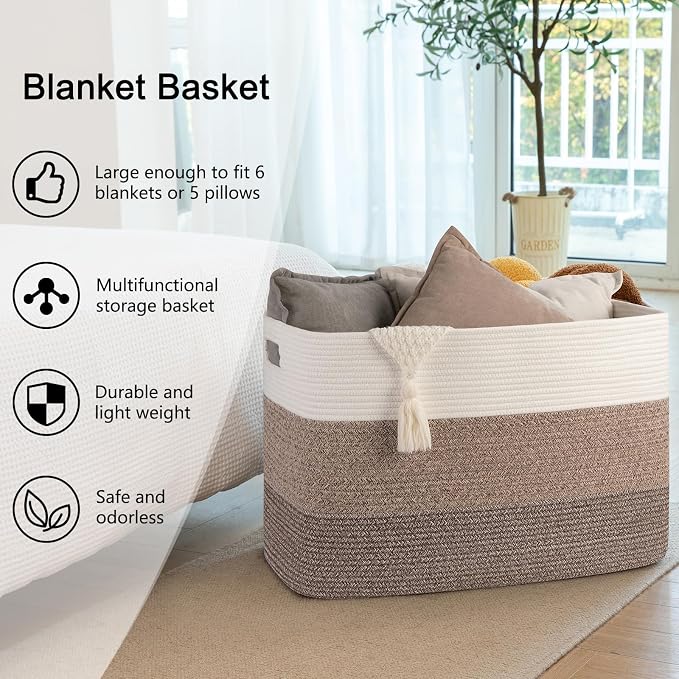 OIAHOMY Blanket Basket Laundry Basket Dog Toy Basket 108L Dark Brown | Large Storage Basket,Baby Basket,Toy Storage,Woven Rope Basket for Blankets,Blanket Storage for Living Room - Image 6