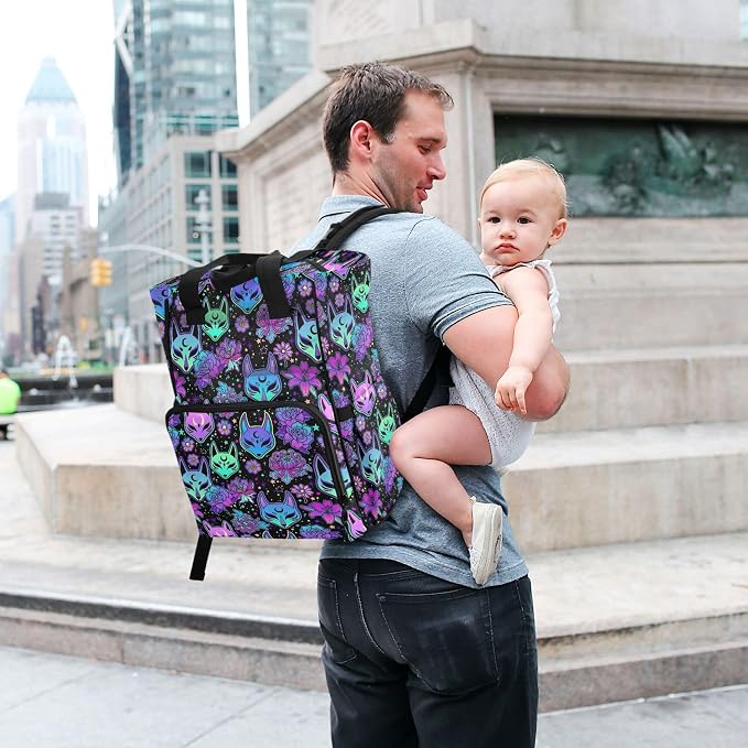 Mnsruu Diaper Bag Magic Purple Fox Camellia Large Changing Backpack Multifunction Travel Tote Mommy Bag Baby Diaper Backpack for Mom Dad - Image 6