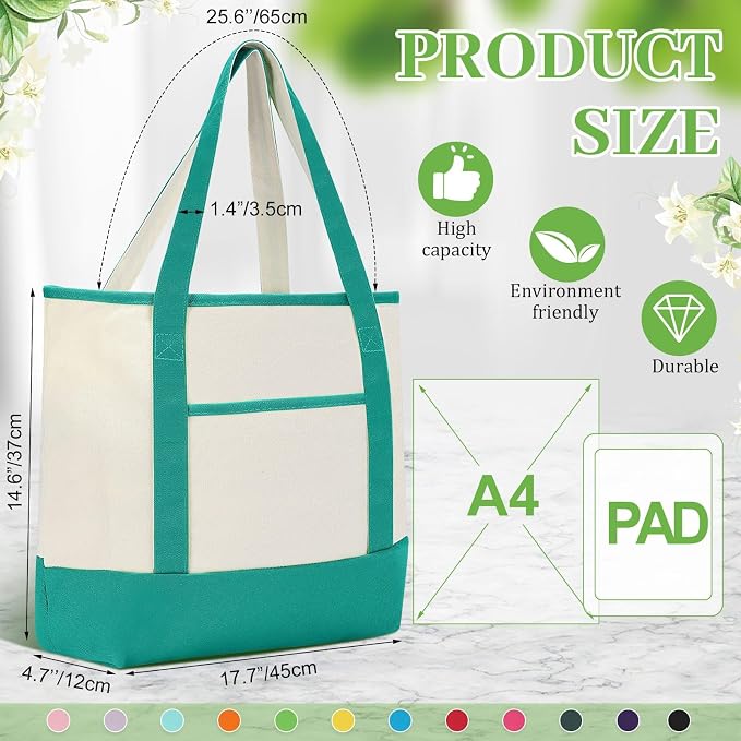 Sanwuta Canvas Tote Bags Bulk with Outer Pockets,Forest Color,12 Pack | Reusable Cotton Grocery Bags, Perfect for Teachers, Party Giveaways, DIY Crafts, Wedding Favors, Business Gifts - Image 3