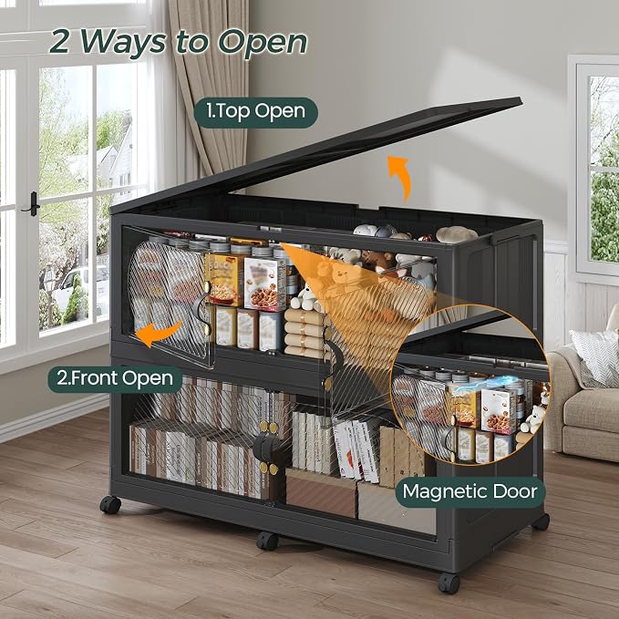 960QT Extra Large Stackable Storage Bins with Lid, 240Gal Plastic Closet Organizers and Storage Drawer, Collapsible Cabinet Box with Wheels Clear Doors for Home Kitchen Garage, 4Pack Black - Image 4