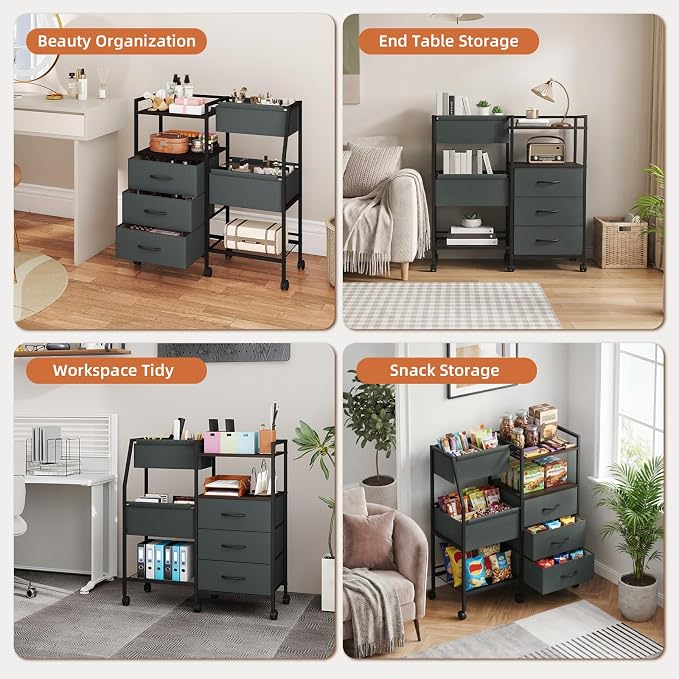 Somdot Baby Diaper Caddy Organizer, 3-Tier Rolling Cart with Drawers | Large-Capacity Metal Nursery Organizer with Removable Dividers, Charcoal Grey - Image 7