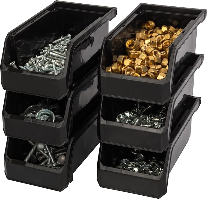 Small Stackable Plastic Storage Bins, 12-Pack, Black | Open-Front Stackable Bins For Garage, Pantry, Closet & Office, 7"L X 4"W X 3"H, Nests When Empty, Durable Plastic - Image 4
